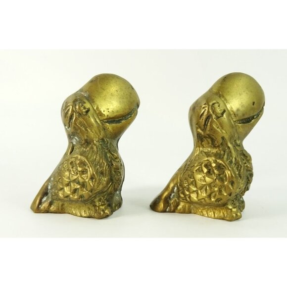 Pair of Small Toucans Birds Vintage Solid Brass Figurines Paperweights MCM - Picture 4 of 8